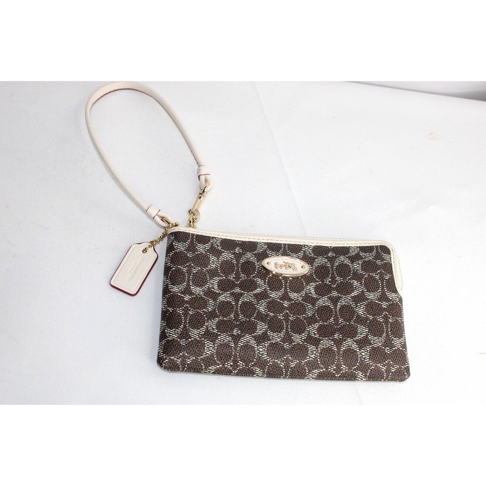 COACH Wristlet Signature Jacquard Corner Zip Brown and Tan m1480 New w/out Tags